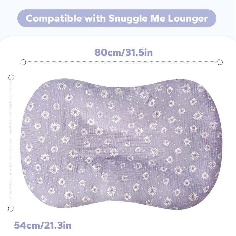 FUNUPUP Muslin Baby Lounger Cover Compatible with Snuggle Me Lounger, Infant Pillow Cover for Newborn, Removable Nest Slipcover for Boys and Girls, Only Cover, Purple Daisy - Image 4